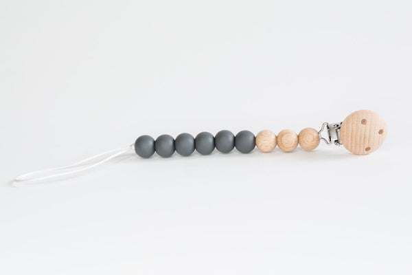 Babeehive Goods Charcoal Beaded Wooden & Silicone Pacifier Clip