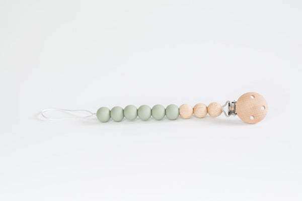 Babeehive Goods Sage Beaded Wooden & Silicone Pacifier Clip