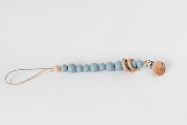 Babeehive Goods Duck Egg Blue Silicone Bead & Wood Ring Pacifier Clip