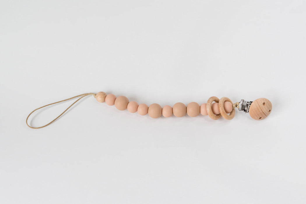 Babeehive Goods Apricot Silicone Bead & Wood Ring Pacifier Clip