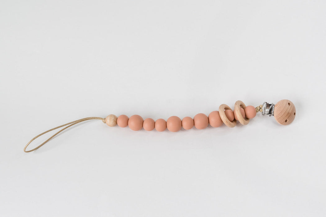 Babeehive Goods Blush Silicone Bead & Wood Ring Pacifier Clip