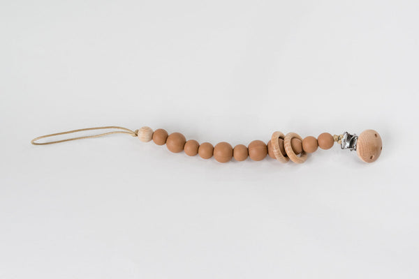 Babeehive Goods Clay Silicone Bead & Wood Ring Pacifier Clip