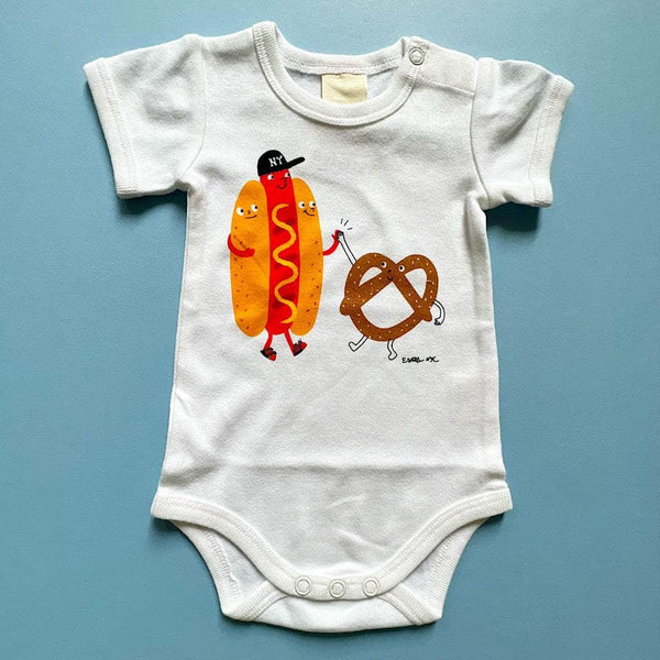 Estella Organic Baby Onesie - Hot Dog and Pretzel