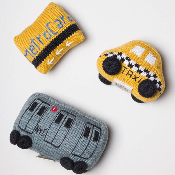 Estella New York City Baby Gift Set - Organic Newborn Toy Rattles | Taxi, Metro Card, & Subway Train