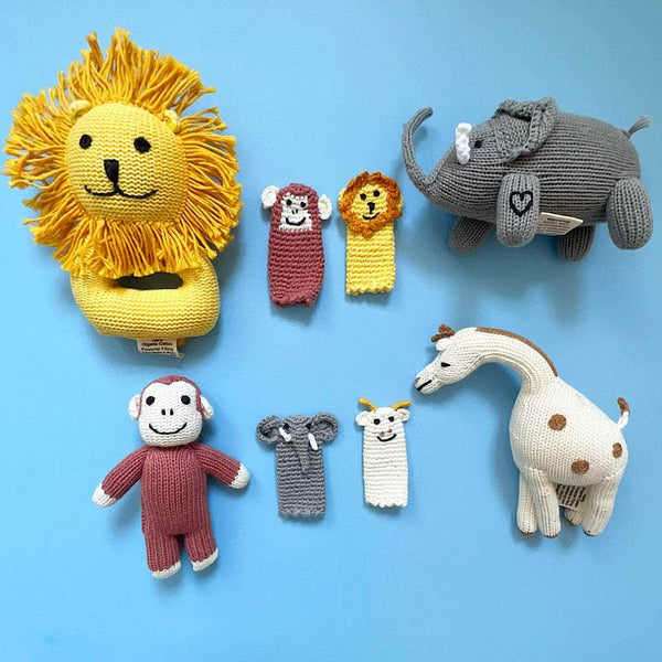 Estella Organic Baby Animal Rattles and Finger Puppet Set