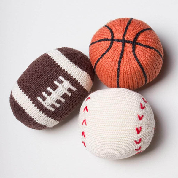 Estella Organic Baby Ball Toy Set | Newborn Rattles - Football, Baseball & Basketball