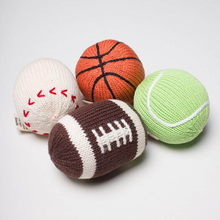 Estella Organic Baby Ball Toy Set | Rattles - Football, Baseball, Basketball & Tennis