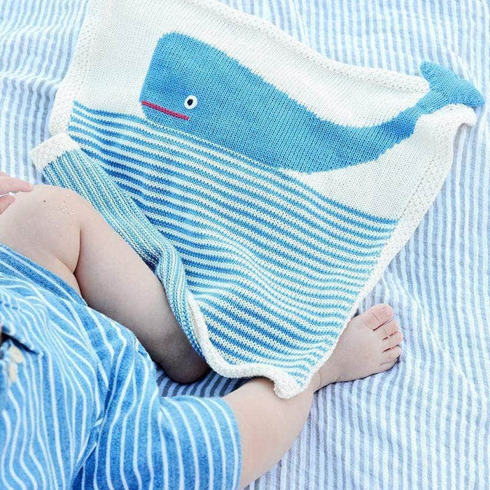 Estella Organic Baby Gift Set - Handmade Lovey Blanket, Rattle Toy & Hat | Whale