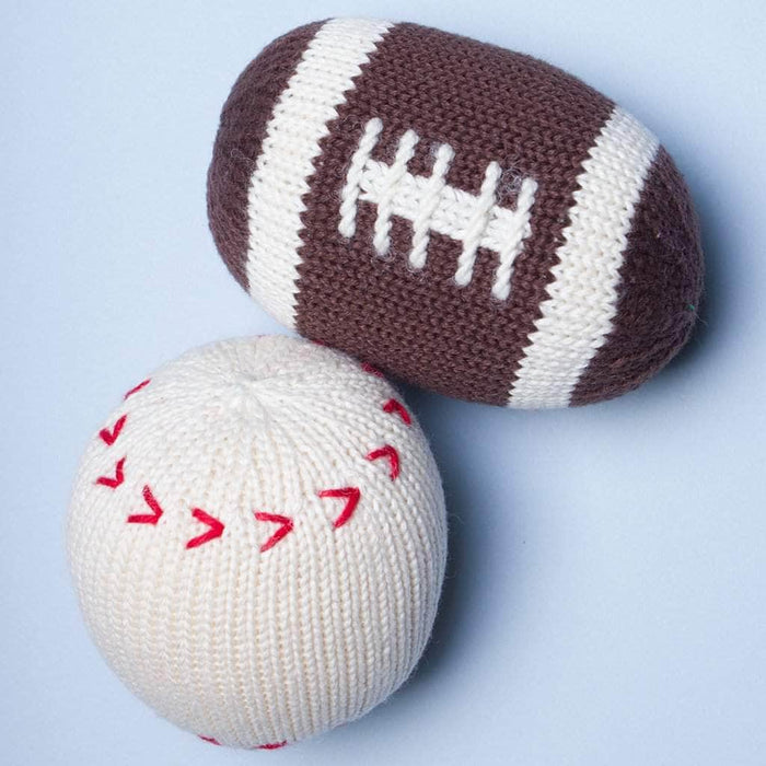 Estella Organic Baby Gift Set - Handmade Newborn Rattles | Football & Baseball