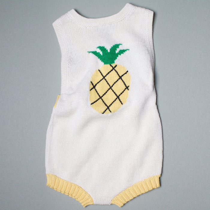 Estella Organic Baby Gift Set - Handmade Newborn Romper, Bonnet Hat & Rattle Toy | Pineapple