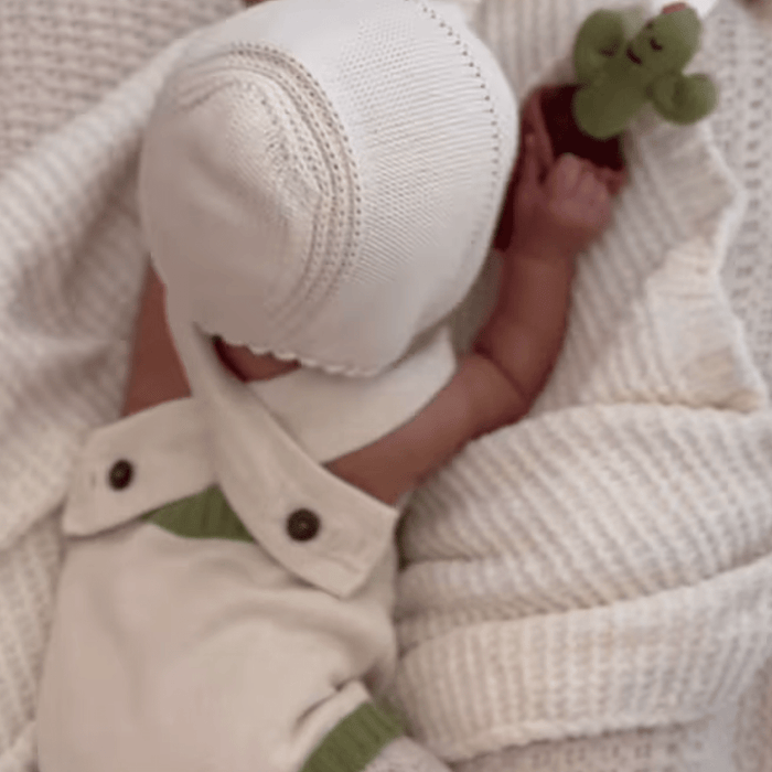 Estella Organic Baby Gift Set - Handmade Newborn Romper, Bonnet & Rattle Toy | Cactus
