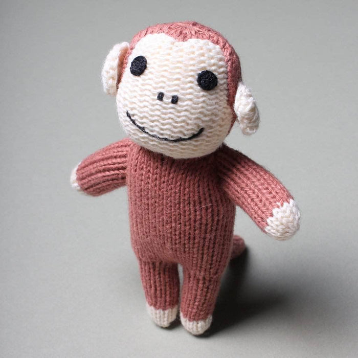 Estella Organic Baby Gift Set - Handmade Newborn Romper, Lovey and Rattle Toy | Monkey