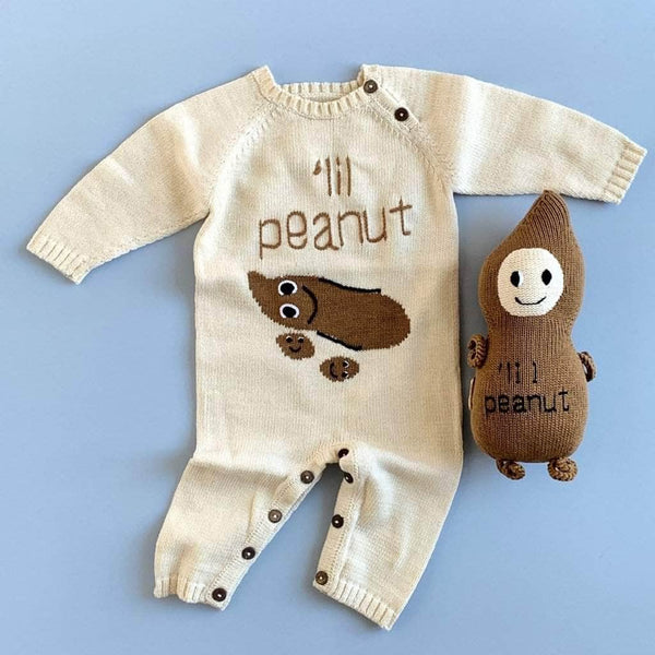 Estella Organic Baby Gift Set - Knitted Baby Romper & Stuffed Animal, Lil Peanut