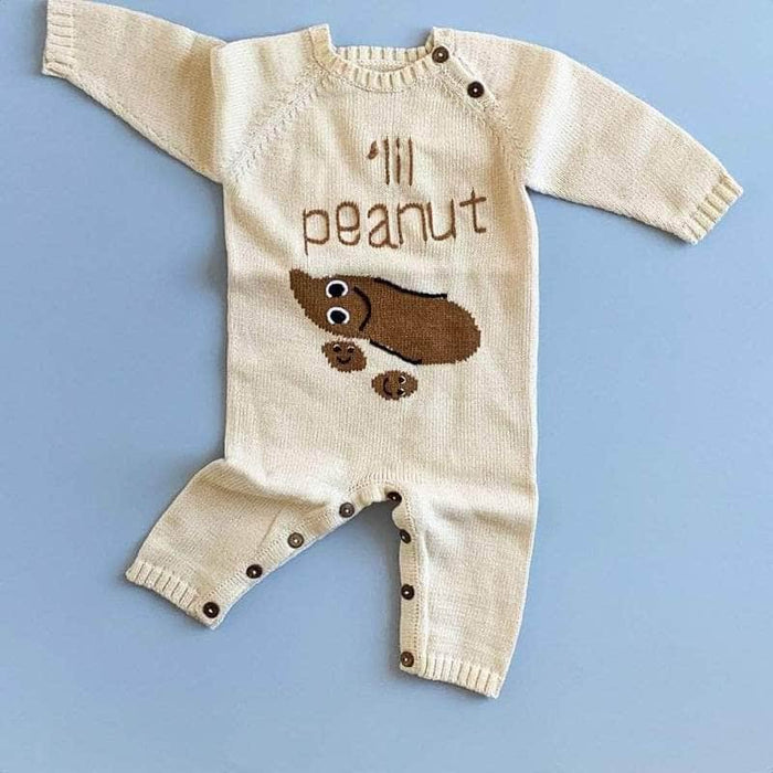 Estella Organic Baby Gift Set - Knitted Baby Romper & Stuffed Animal, Lil Peanut