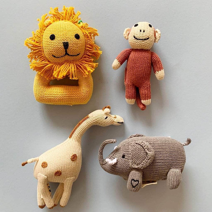 Estella Organic Baby Gift Set | Lion, Elephant, Giraffe & Monkey Rattles