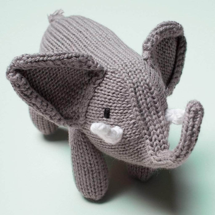 Estella Organic Baby Gift Set - Newborn Rattle, Lovey Blanket & Hat | Elephant