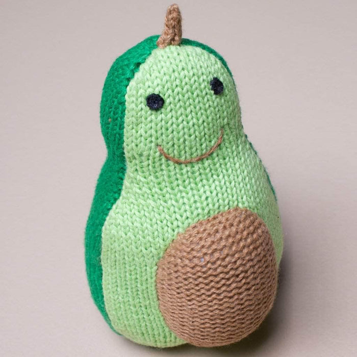 Estella Organic Baby Gift Sets - Sleeveless Hand Knit Newborn Romper, Bonnet & Infant Rattle Toy | Avocado