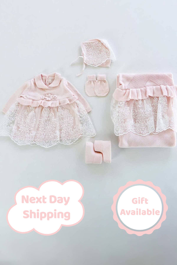 THA Dressing Brea Pink Knit Newborn Coming Home Set (5 Pcs)