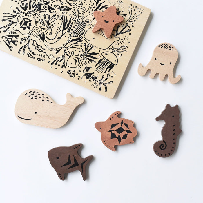 Wee Gallery Wooden Tray Puzzle - Ocean Animals - 2nd Edition