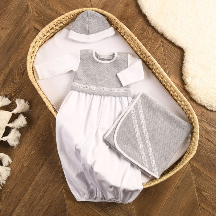 Bebe Sweeny Baby White & Grey Cotton Gown Set (3)