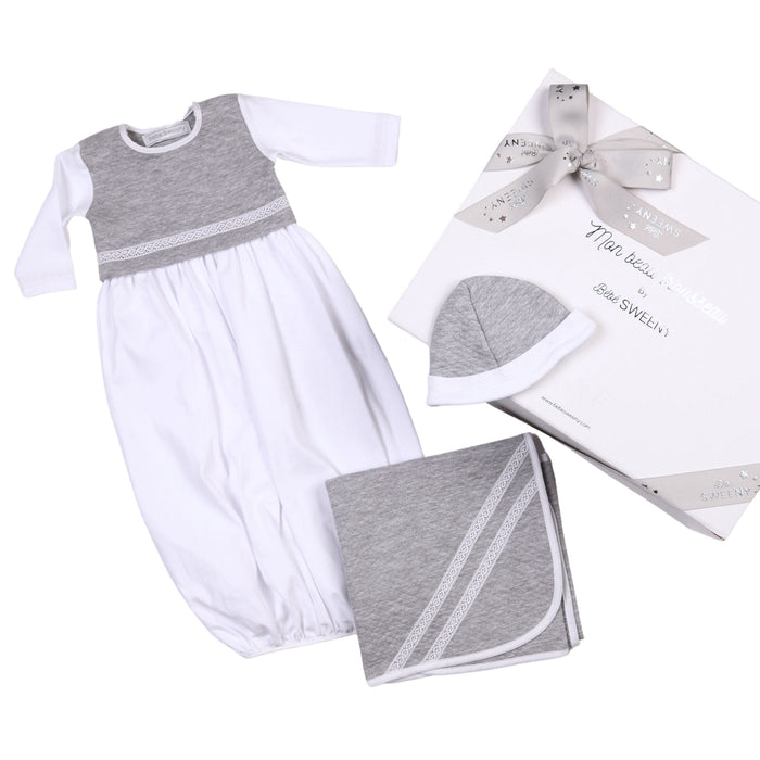 Bebe Sweeny Baby White & Grey Cotton Gown Set (3)