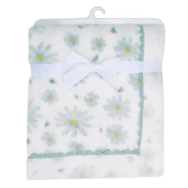 Lambs & Ivy Sweet Daisy White/Blue Floral Soft Luxury Blanket - White