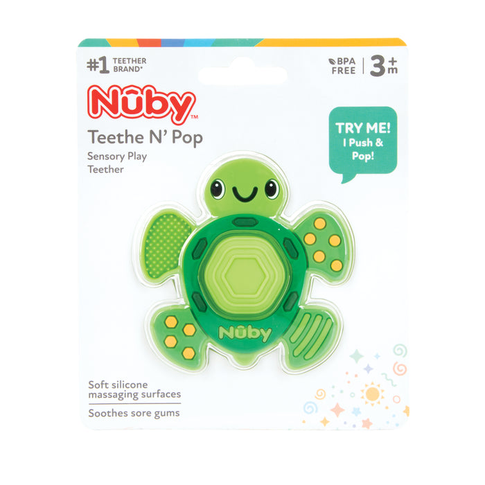 Nuby Sensory Play Teether Silicone Poppers, Turtle