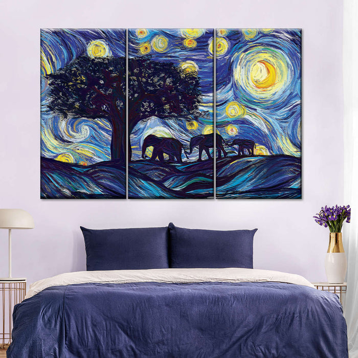 ElephantStock Elephant Family Starry Night Wall Art