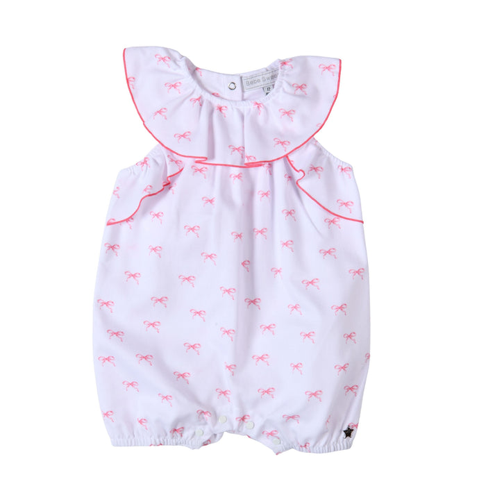 Bebe Sweeny BELLE | Girls White & Pink Bow Print Playsuit