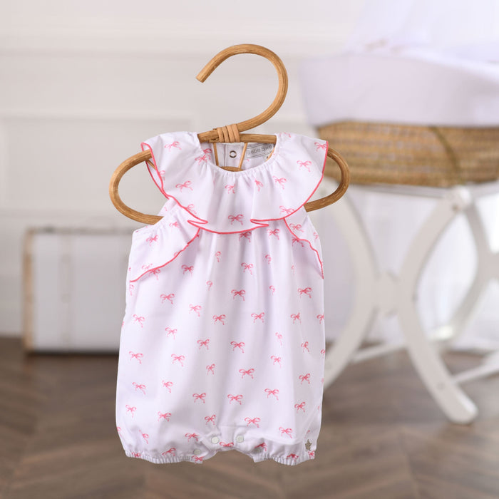 Bebe Sweeny BELLE | Girls White & Pink Bow Print Playsuit