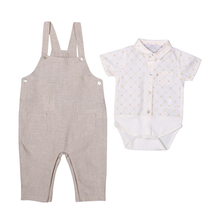 Bebe Sweeny BRETT | Boys Beige Cotton & Linen Dungaree Set