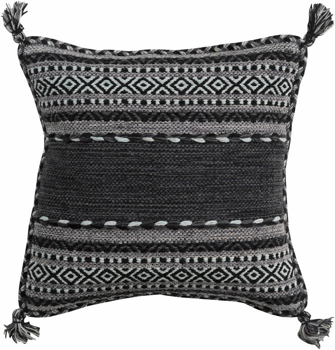 Hauteloom Bensalem Black Geometric Fringe Throw Pillow