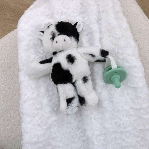 Little Love by NoJo Cow Shaped Black and White Plush Pacifier Buddy