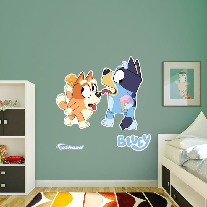 Fathead Bluey: Bluey & Bingo Sisters Ice Cream Icon - Officially Licensed BBC Removable Adhesive Decal