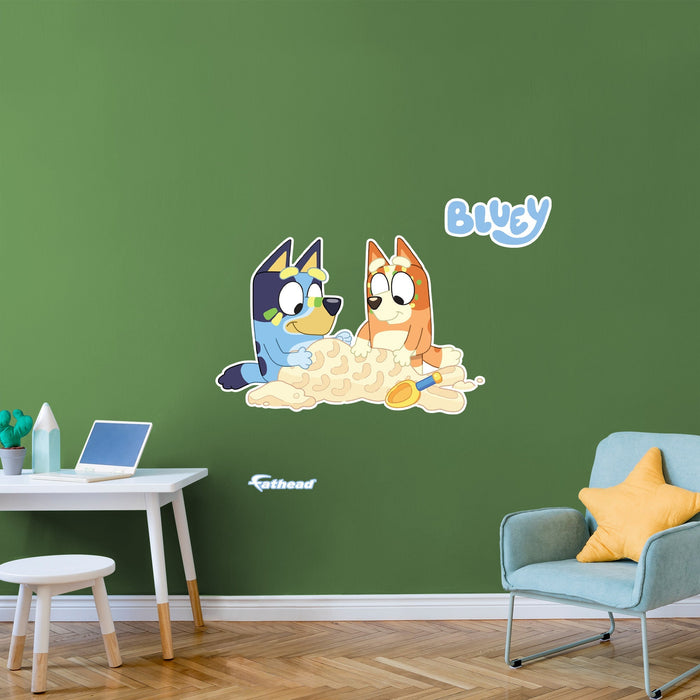 Fathead Bluey: Bluey & Bingo Sisters Beach Mermaid Icon - Officially Licensed BBC Removable Adhesive Decal
