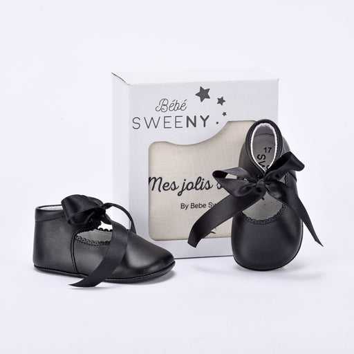 Bebe Sweeny Girls Black Leather Pre-walker Shoes