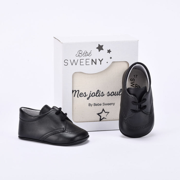 Bebe Sweeny Boys Black Leather Pre-Walker Lace Shoes