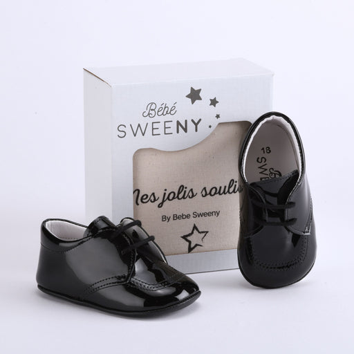 Bebe Sweeny Boys Black Patent Leather Pre-Walker Lace Shoes