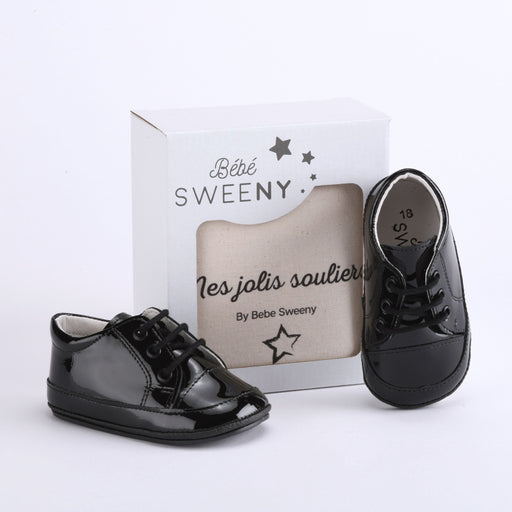 Bebe Sweeny Boys Black Leather Pre-Walker Lace Shoes