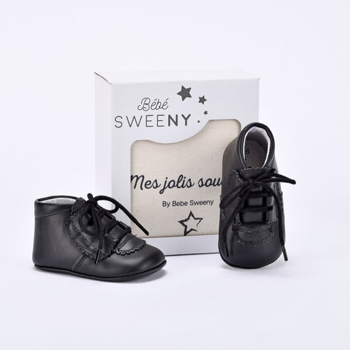 Bebe Sweeny Boys Black Leather Pre-Walker Lace Shoes