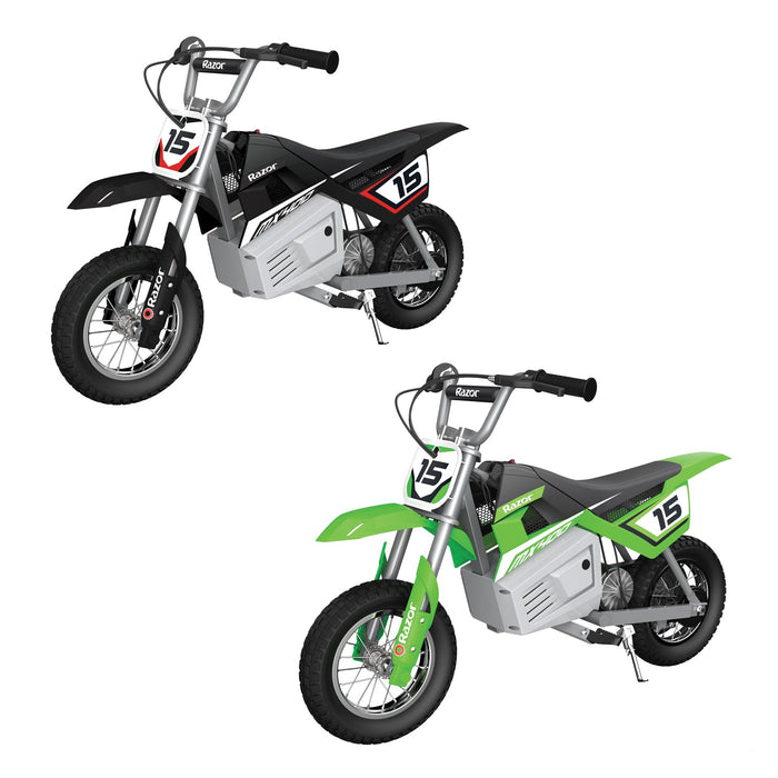 Razor MX400 Dirt Rocket 24V Electric Motorcycle Dirt Bikes, 1 Black & 1 Green