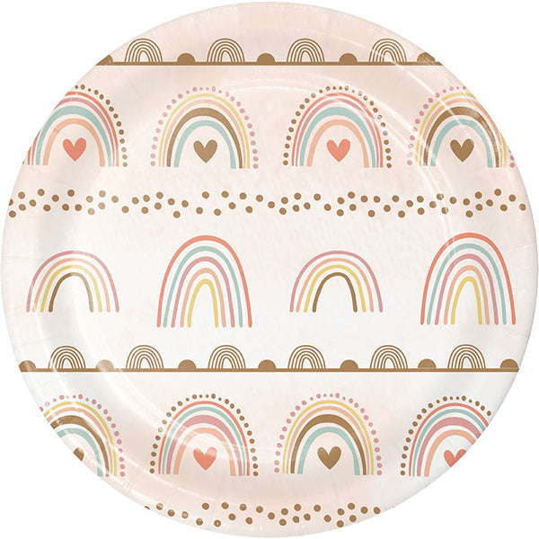 Party Decorations Boho Rainbow Paper Dessert Plate 8ct