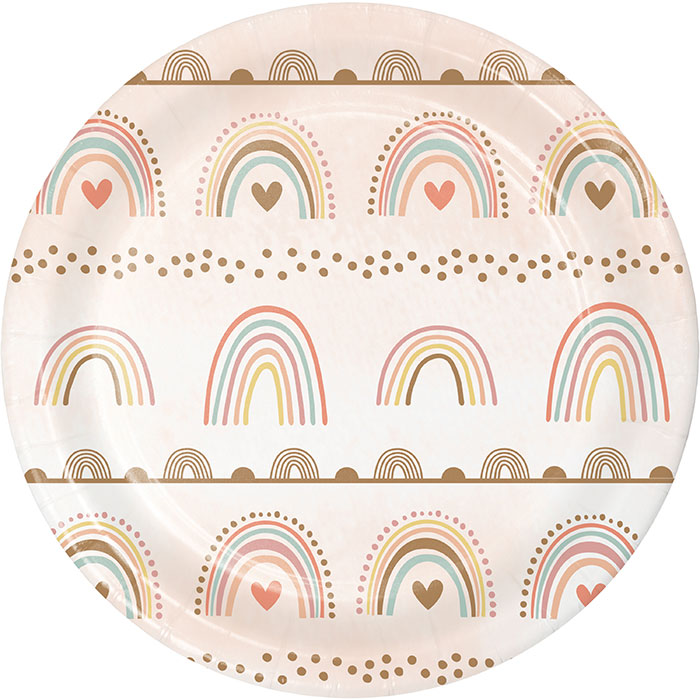 Party Decorations Boho Rainbow Paper Dessert Plate 8ct