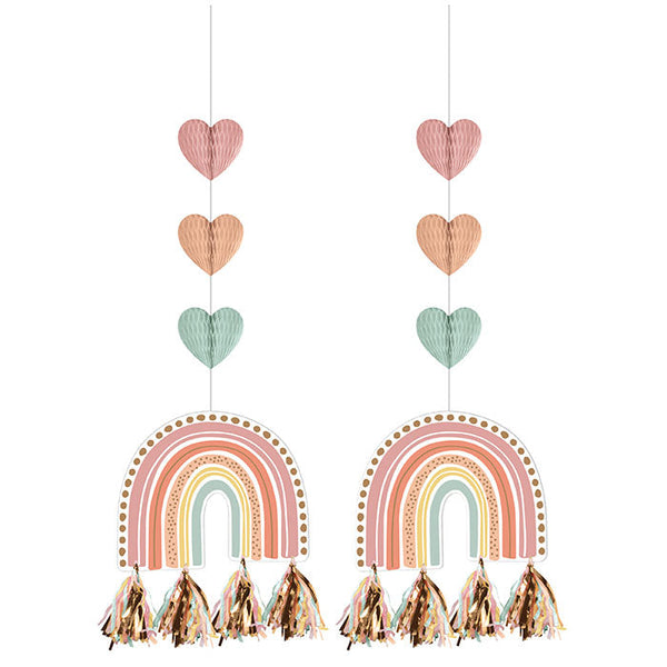 Party Decorations Boho Rainbow Hanging Cutouts w/ Tassels 2ct