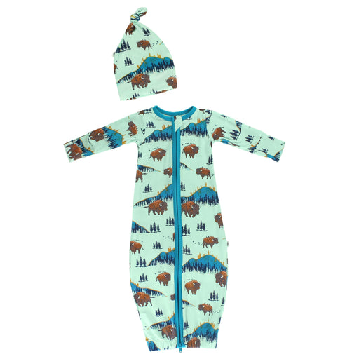 Free Birdees Born to be Wild Bisons Newborn Gown & Knot Hat Set