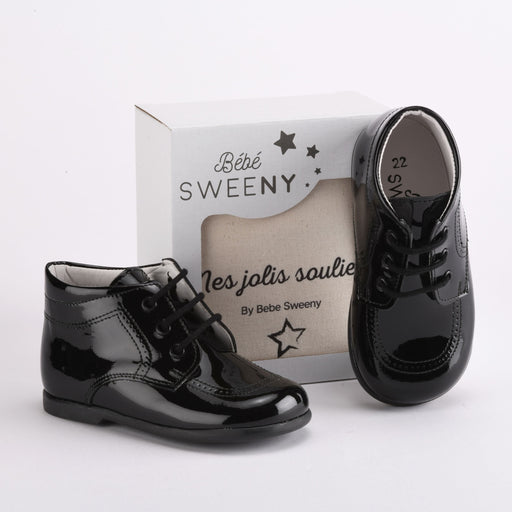 Bebe Sweeny Boys Black Patent Leather Walker Shoes