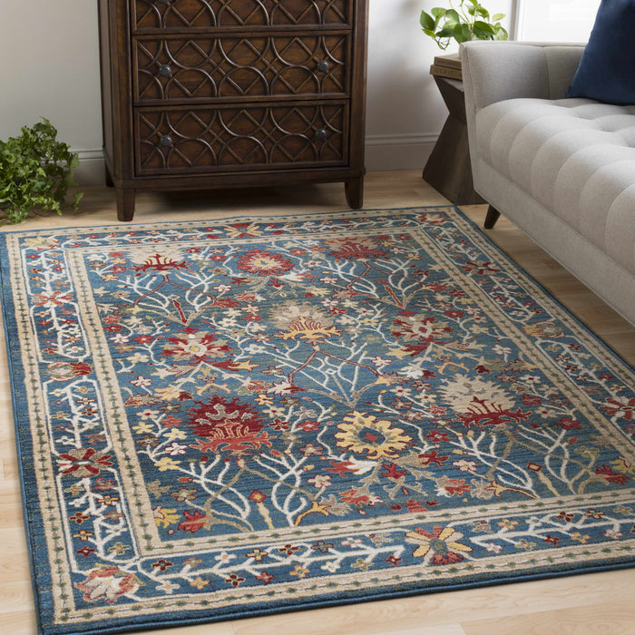 Hauteloom Neola Navy Blue Damask Area Rug