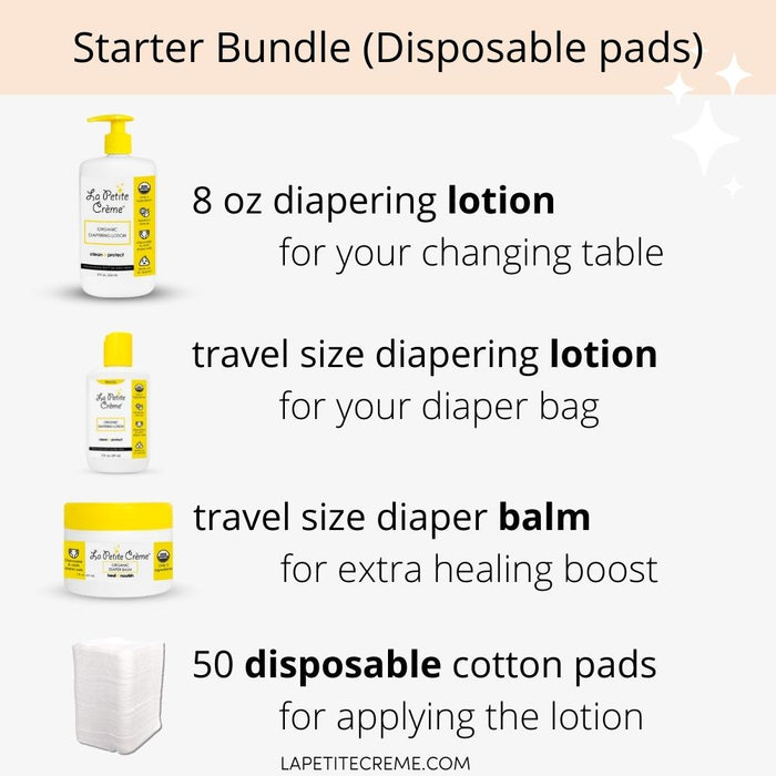 La Petite Creme Organic French Diaper Care Gift Set (with Disposable Cotton Pads)