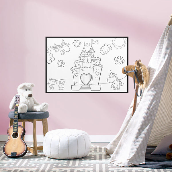 Fathead Coloring Sheet: Castle & Unicorn - Removable Dry Erase Vinyl Decal