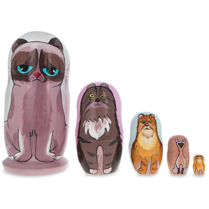 BestPysanky Sad Cat & Friends Wooden Nesting Dolls 5.75 Inches